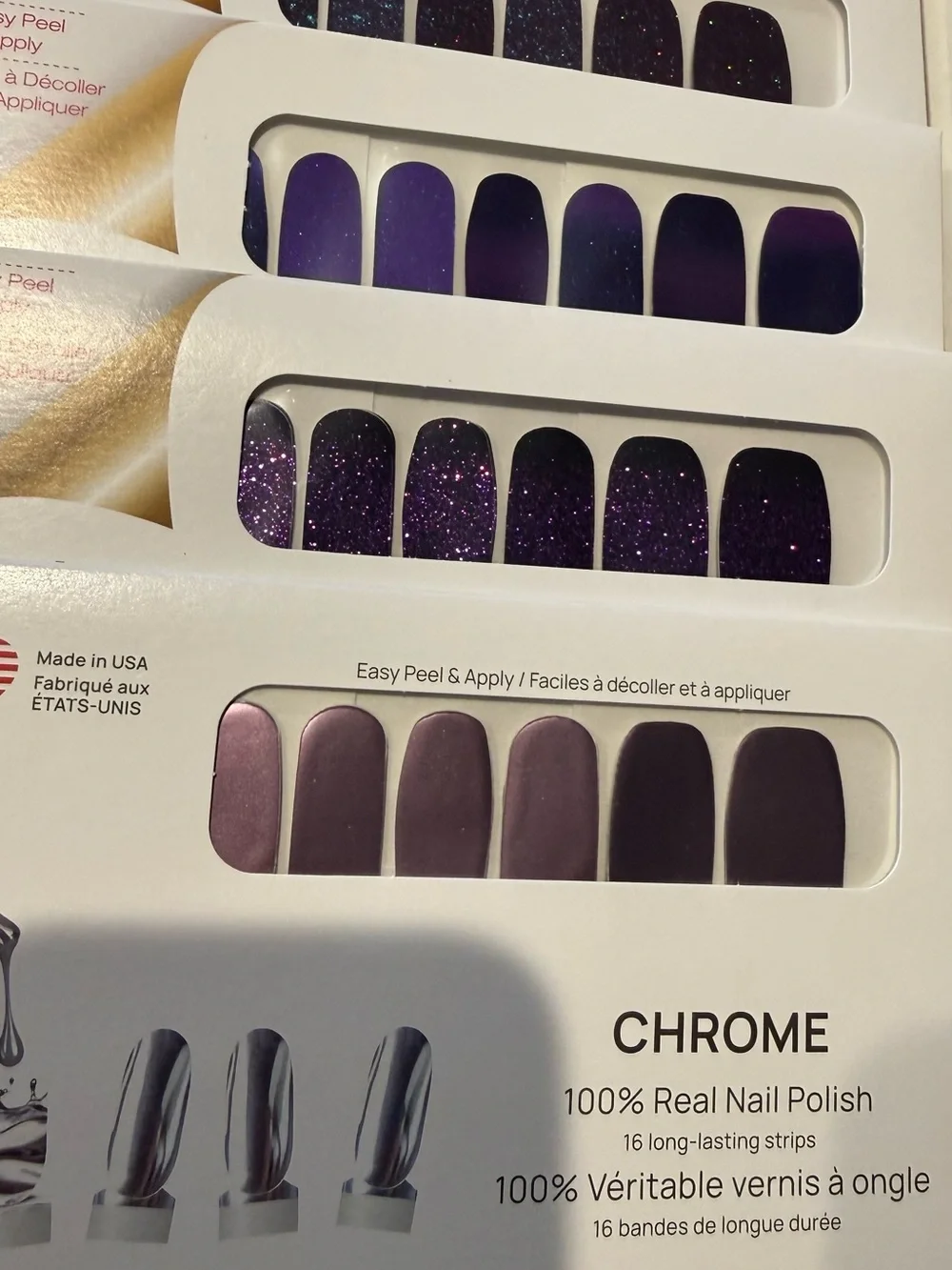 4 sets Purple Glitter & Solid Press-On Nail Set — Easy Peel & Apply Color Street